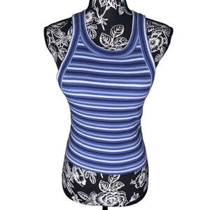 Aerie Blue Striped Ribbed Tank Top Fitted Sleeveless Casual Y2K XS Beach Boho